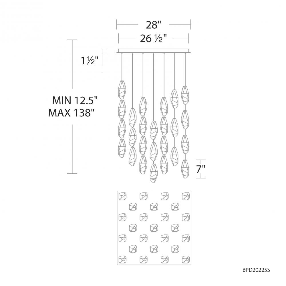 Martini 25 Light 120-277V Multi-Light Pendant (Square Canopy) in Polished Nickel with Clear Optic