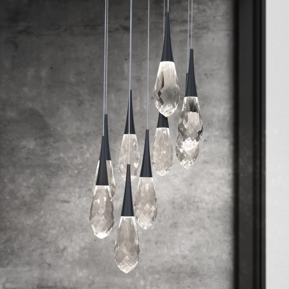 Hibiscus 9 Light LED 3000K/3500K/4000K 120V-277V Multi-Light Pendant in Black with Clear Optic Cry