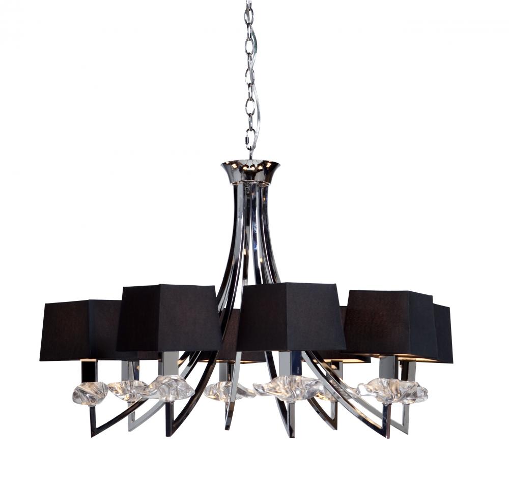 Eight Light Chrome Black Square Natural Fibre Shade Up Chandelier