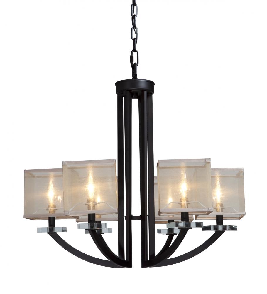 Six Light Oil Rubbed Bronze Organza Shade Up Chandelier