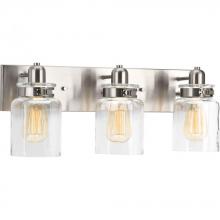  P300047-009 - Calhoun Collection Three-Light Brushed Nickel Clear Glass Farmhouse Bath Vanity Light