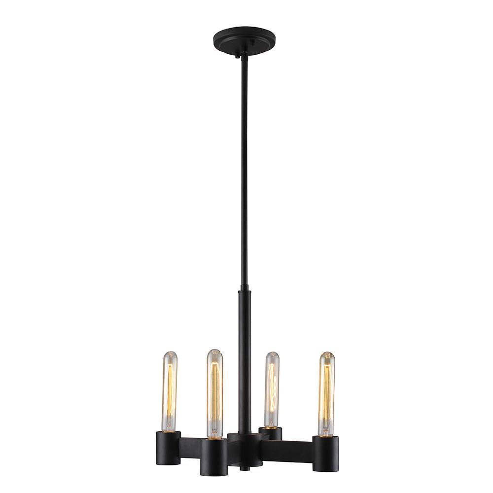 4x60W chandelier with matte black finish and open bulbs
