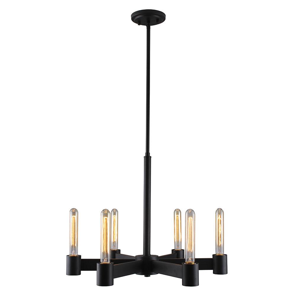 6x60W chandelier with matte black finish and open bulbs