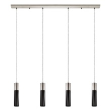 Eglo 202301A - 4 LT Linear Pendant w/ Matte Nickel Finish & Matte Black Shades w/ matte Nickel Accents