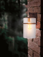 Eglo 204545A - 1x60W Outdoor waill light with a rust color finish with gold accent and clear seedy g