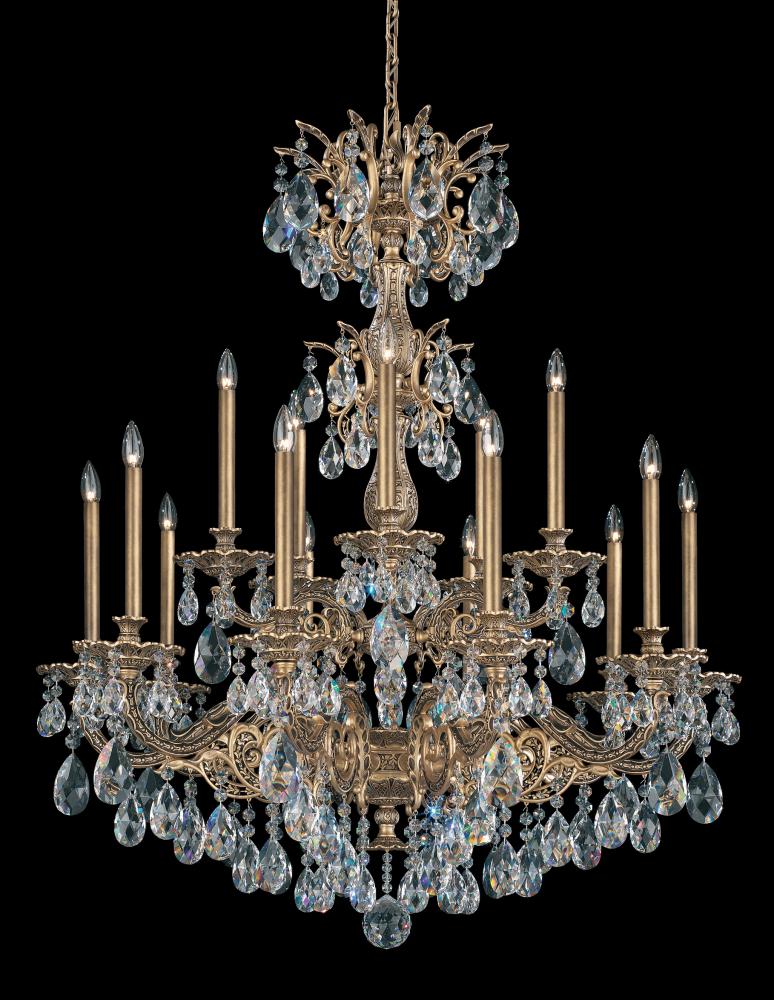 Milano 15 Light 120V Chandelier in Antique Silver with Clear Heritage Handcut Crystal