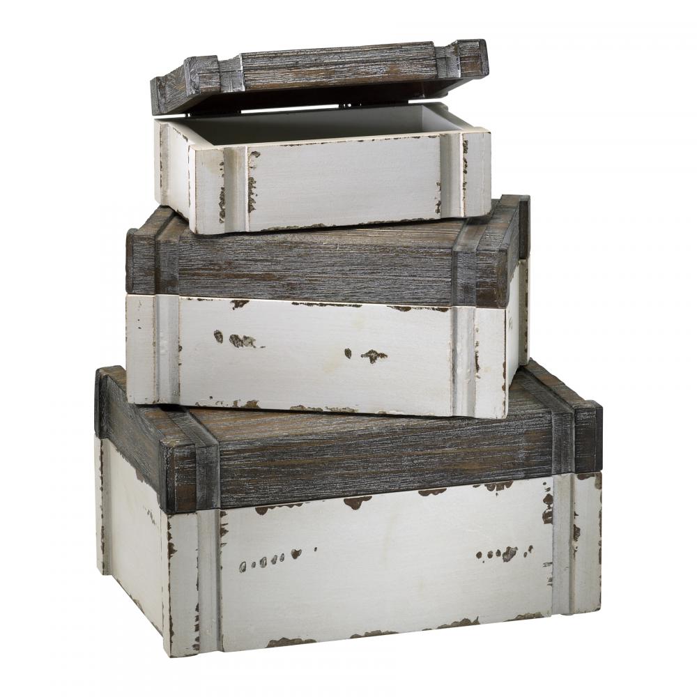 Alder Boxes Set of 3 Distressed White And Gray