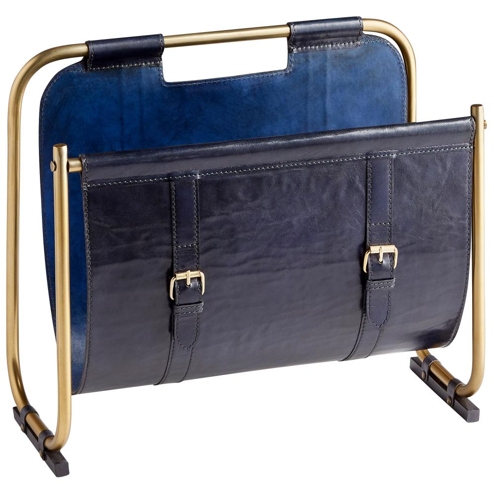 Granville Magazine Rack Blue And Antique Brass