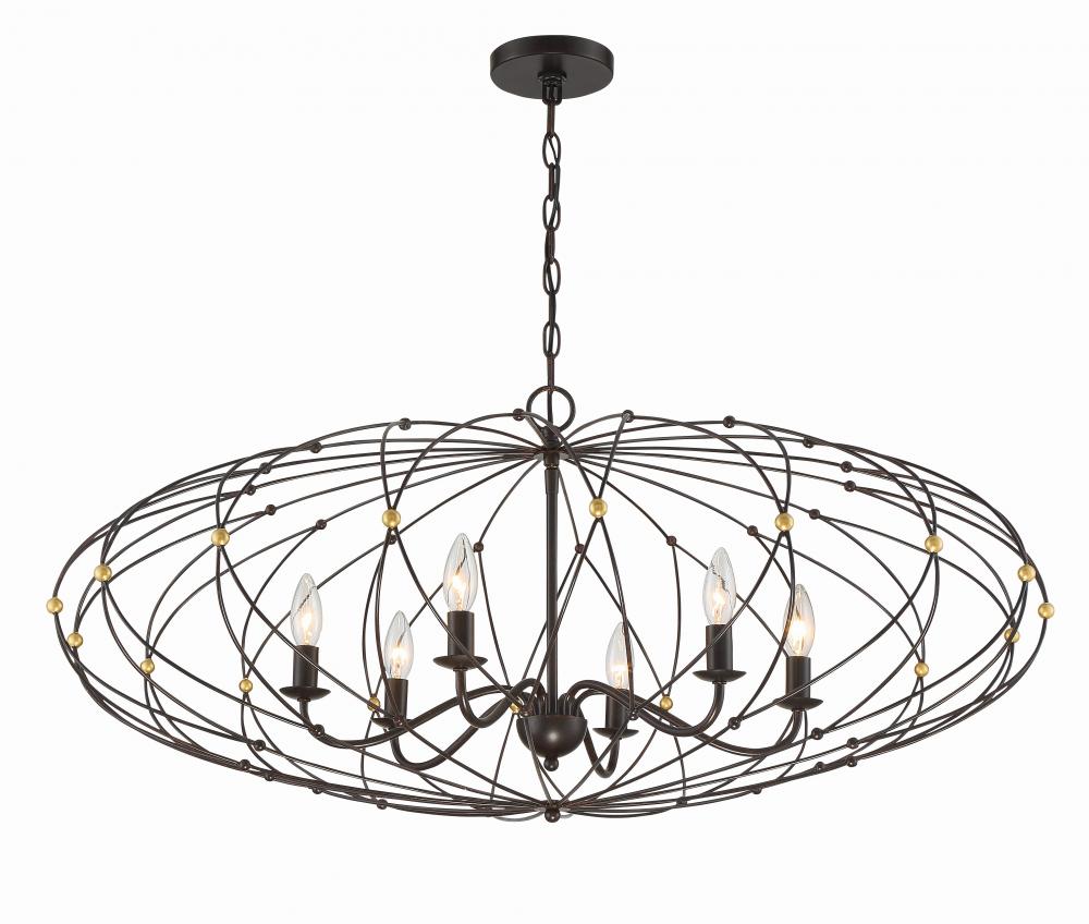 Zucca 6 Light English Bronze + Antique Gold Chandelier