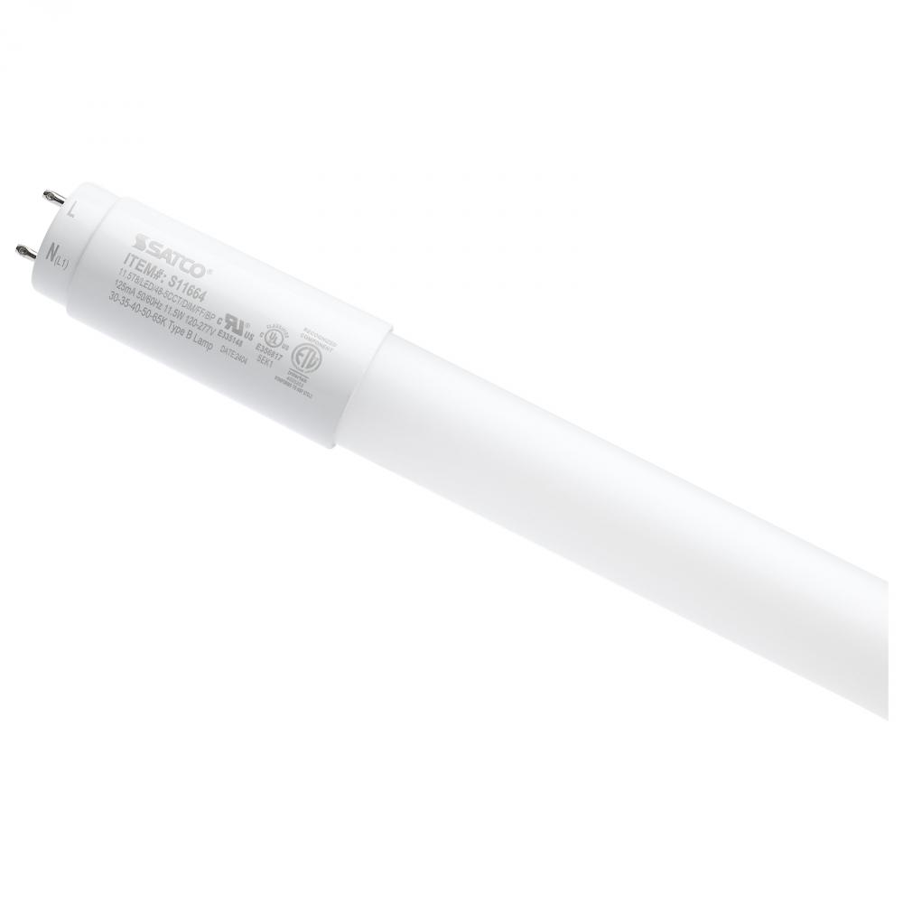 11.5 Watt T8 LED; 48 Inch; 30K/35K/40K/50K/65K CCT Selectable; Medium Bi Pin Base; Type B Ballast