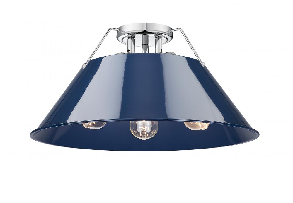 Orwell 3-Light Flush Mount in Chrome with Matte Navy