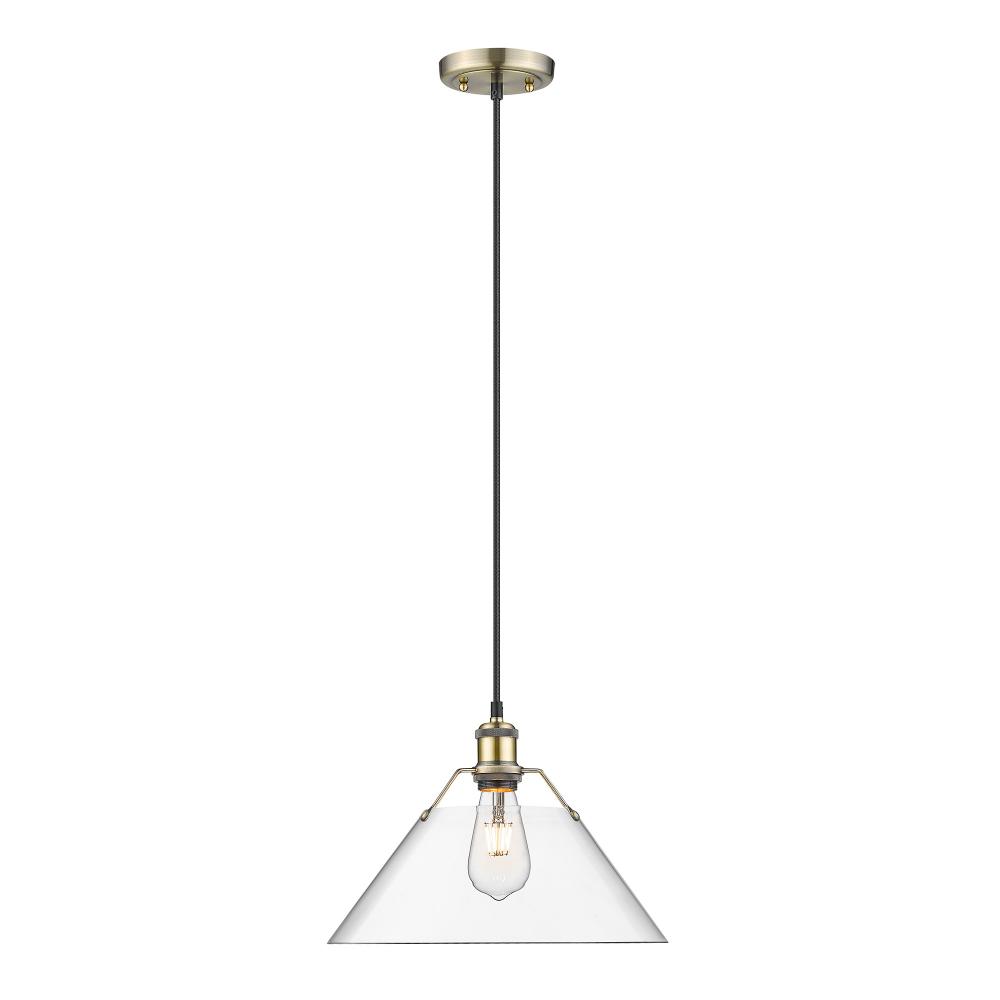 Orwell 14" Wide Large Pendant in Aged Brass with Clear Glass