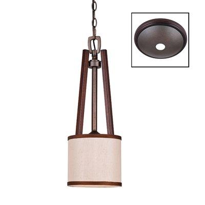 One Light Mahogany Wood Brushed Sand Shade Drum Shade Mini Pendant