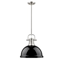 Golden 3604-L PW-BK - Duncan 1-Light Pendant with Rod in Pewter with Black