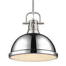 Golden 3604-L PW-CH - Duncan 1-Light Pendant with Rod in Pewter with Chrome