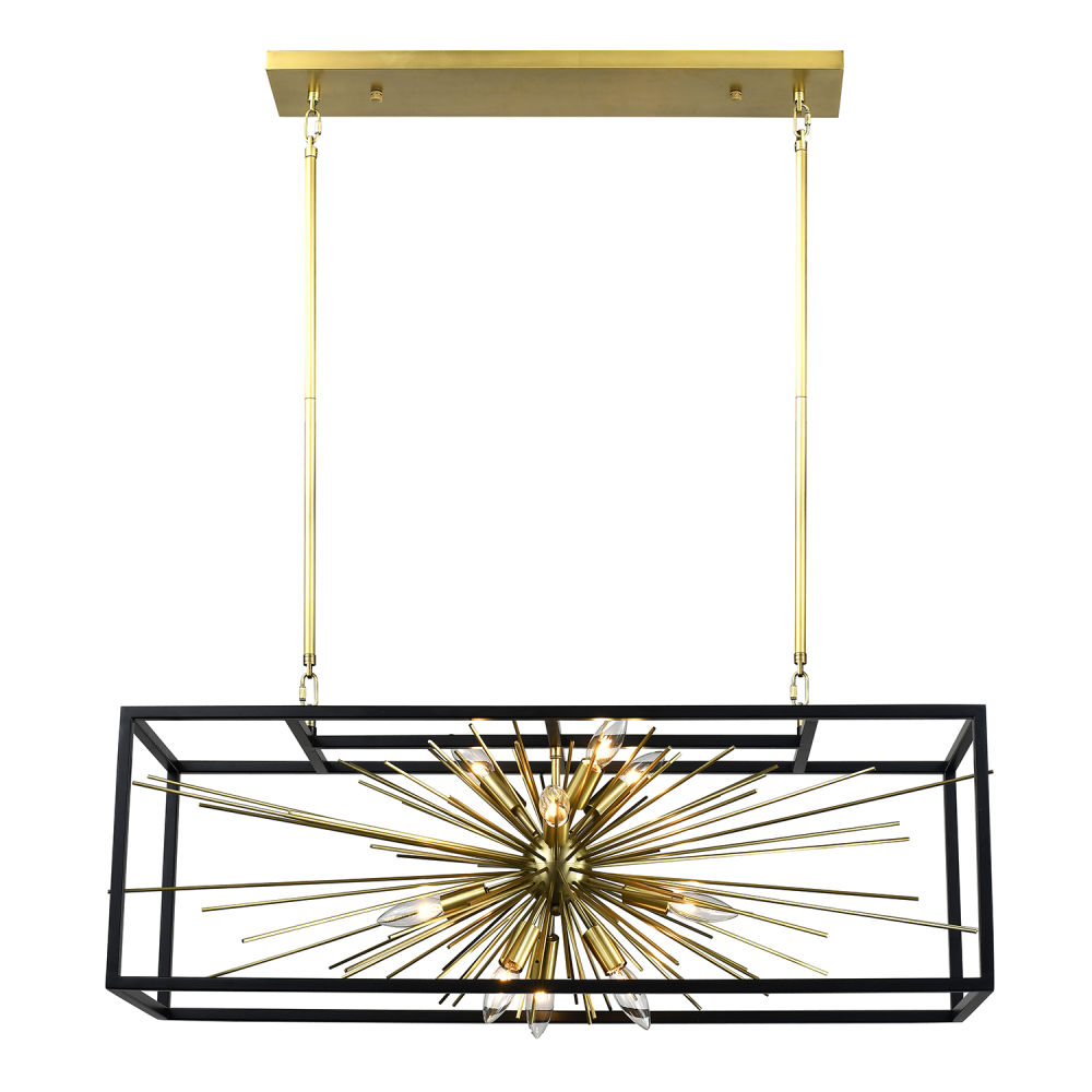 10-Light Modern Rectangular Sputnik Aged Brass Chandelier