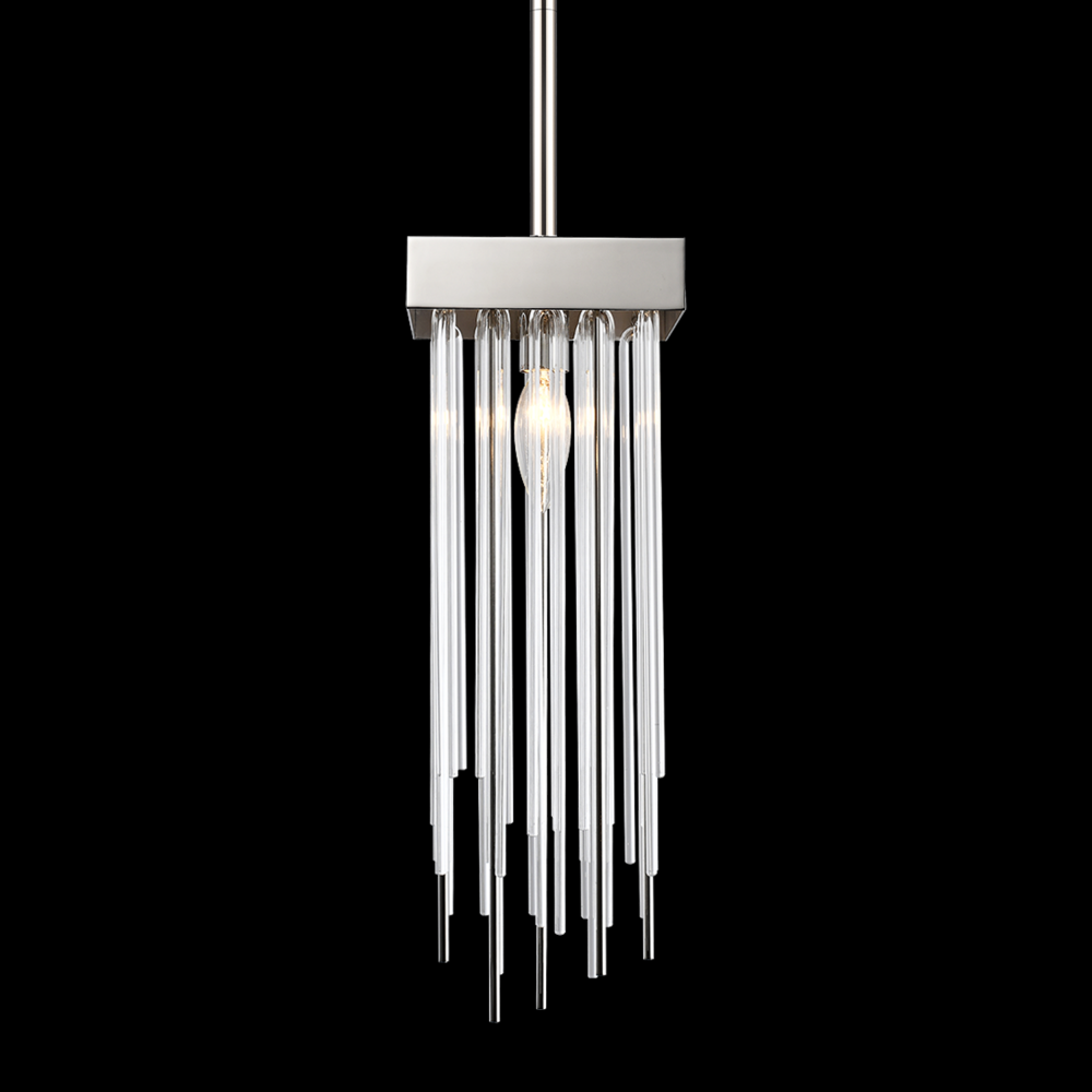 1-Light 6" Square Polished Nickel Convertible Flush Crystal Mini-Pendant Light