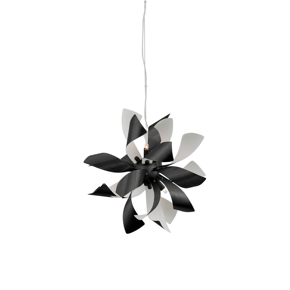 6-Light Decorative Floral Windmill Matte Black Pendant Light