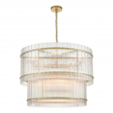 ZEEV Lighting CD10395-16-AGB - 16-Light Fluted Glass Panel 2-Tier Aged Brass Drum Chandelier