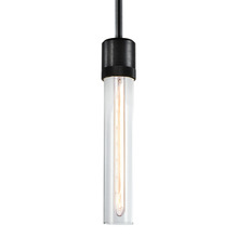 ZEEV Lighting P11708-E26-SBB-G1 - 3" E26 Cylindrical Pendant Light, 12" Clear Glass and Satin Brushed Black Finish