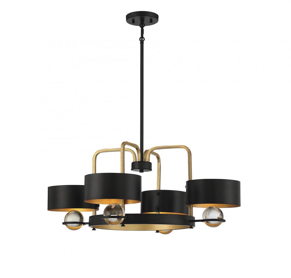 Chambord 4-Light Chandelier in Vintage Black with Warm Brass Accents