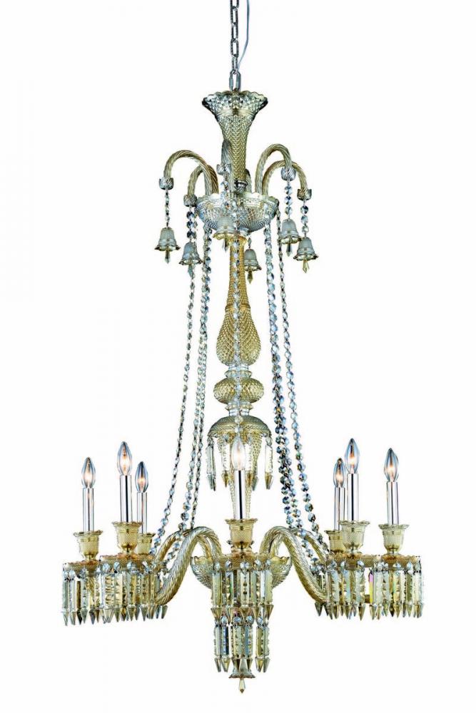 Majestic 8 Light Golden Teak Chandelier Golden Teak (Smoky) Elegant Cut Crystal