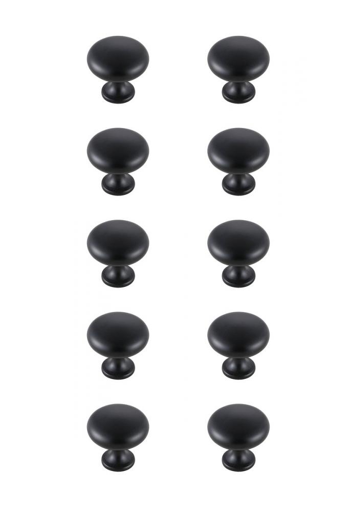Cadon 1.2" Diameter Matte Black Mushroom Knob Multipack (Set of 10)