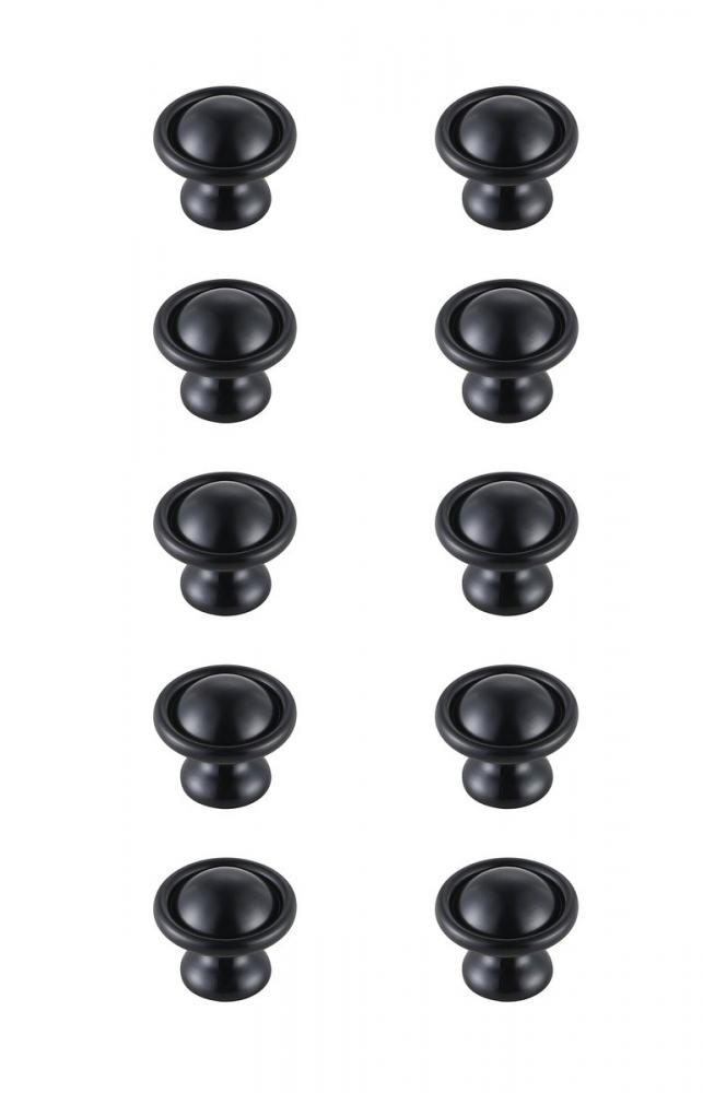 Kadea 1.2" Diameter Matte Black Mushroom Knob Multipack (Set of 10)
