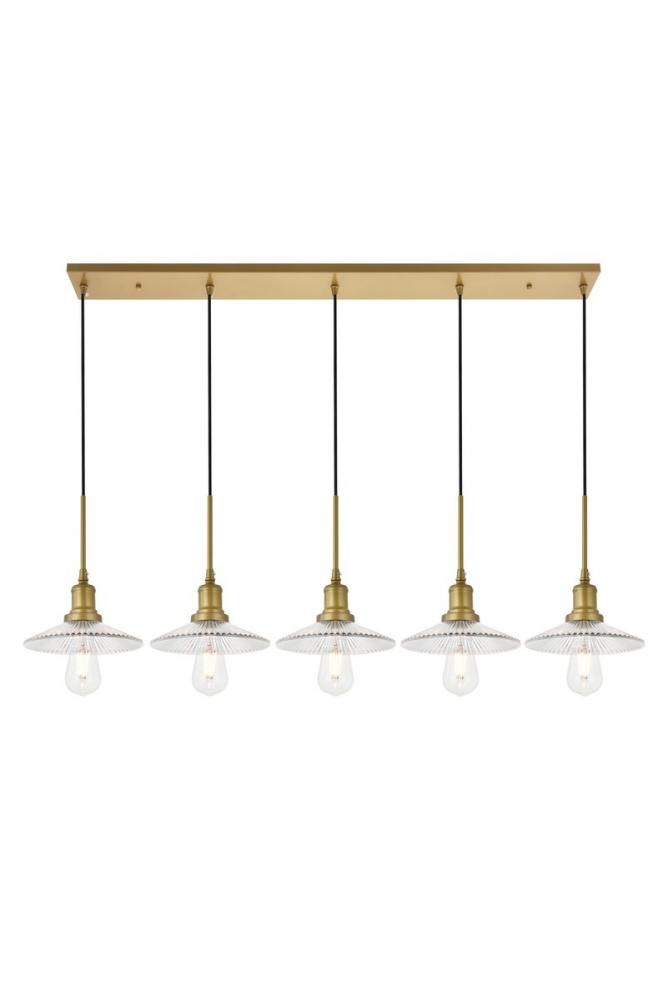 Waltz 5 Light Brass Pendant