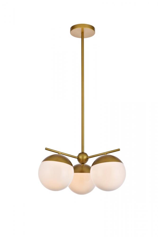 Eclipse 3 Lights Brass Pendant with Frosted White Glass