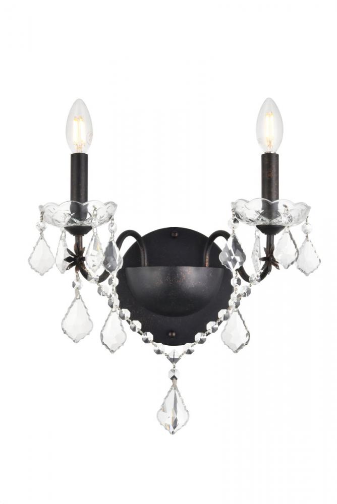 St. Francis 2 Light Dark Bronze Wall Sconce Clear Royal Cut Crystal