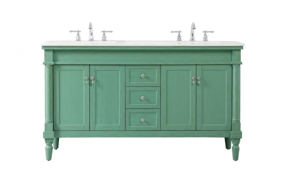 60 Inch Double Bathroom Vanity in Vintage Mint