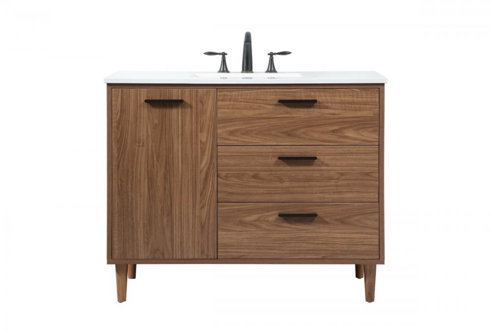 42 Inch Single Bathroom Vanity in Walnut Brown