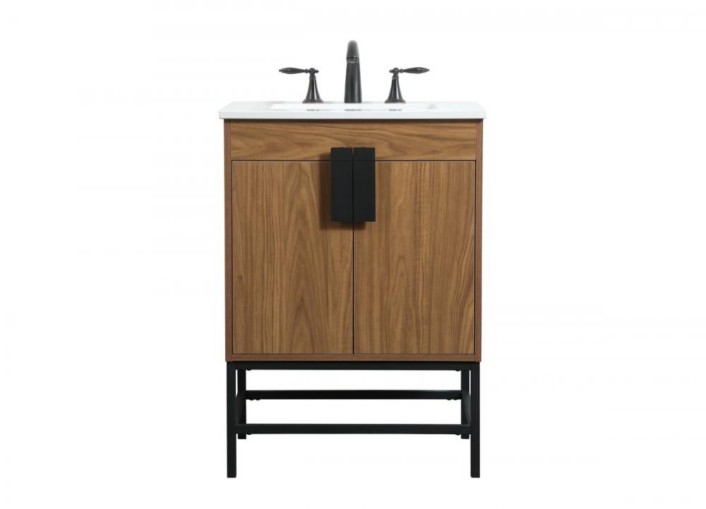 24 Inch Single Bathroom Vanity in Walnut Brown