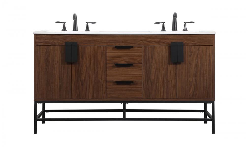 60 inch double bathroom vanity in walnut