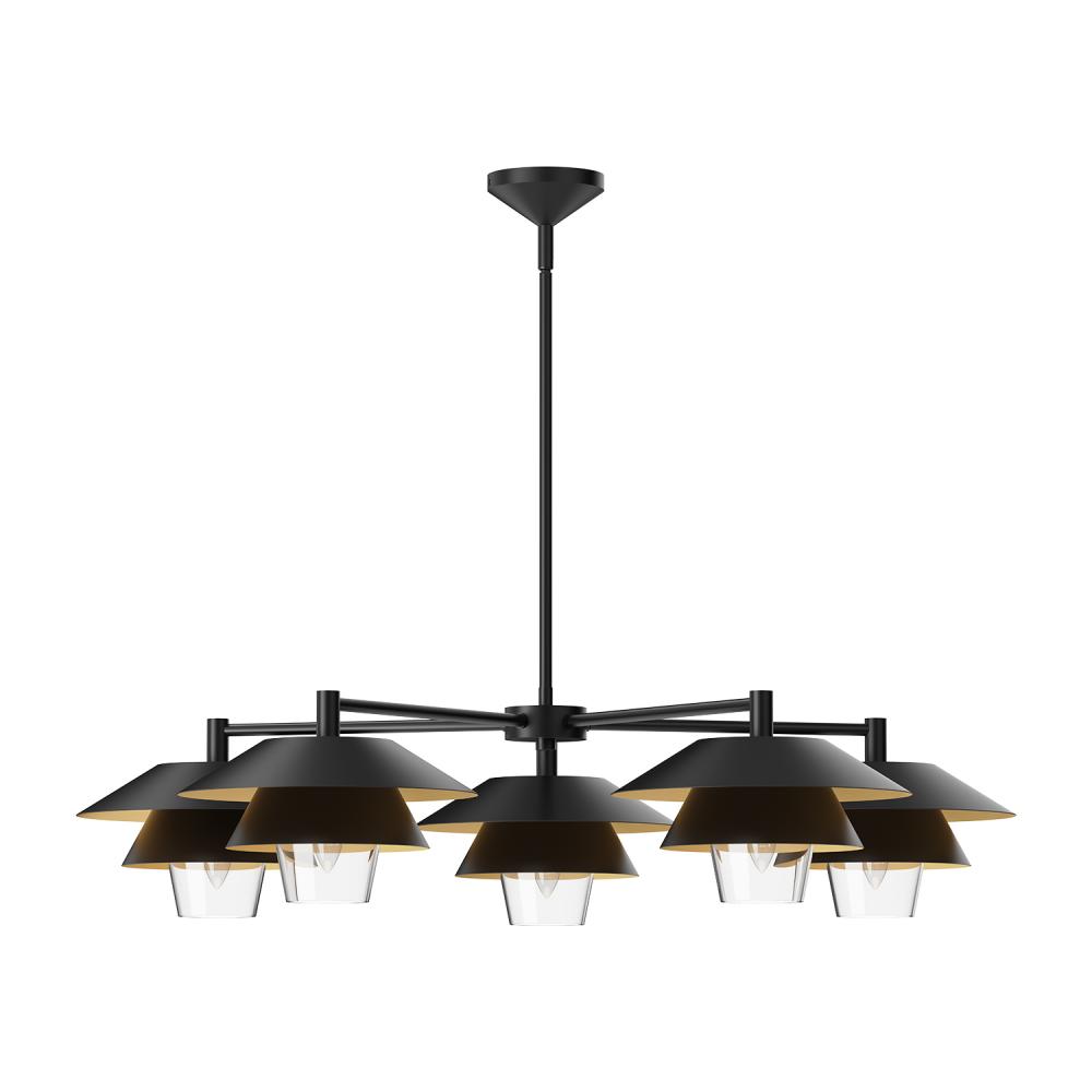 Tetsu 38-in Matte Black/Clear Glass 5 Lights Chandeliers