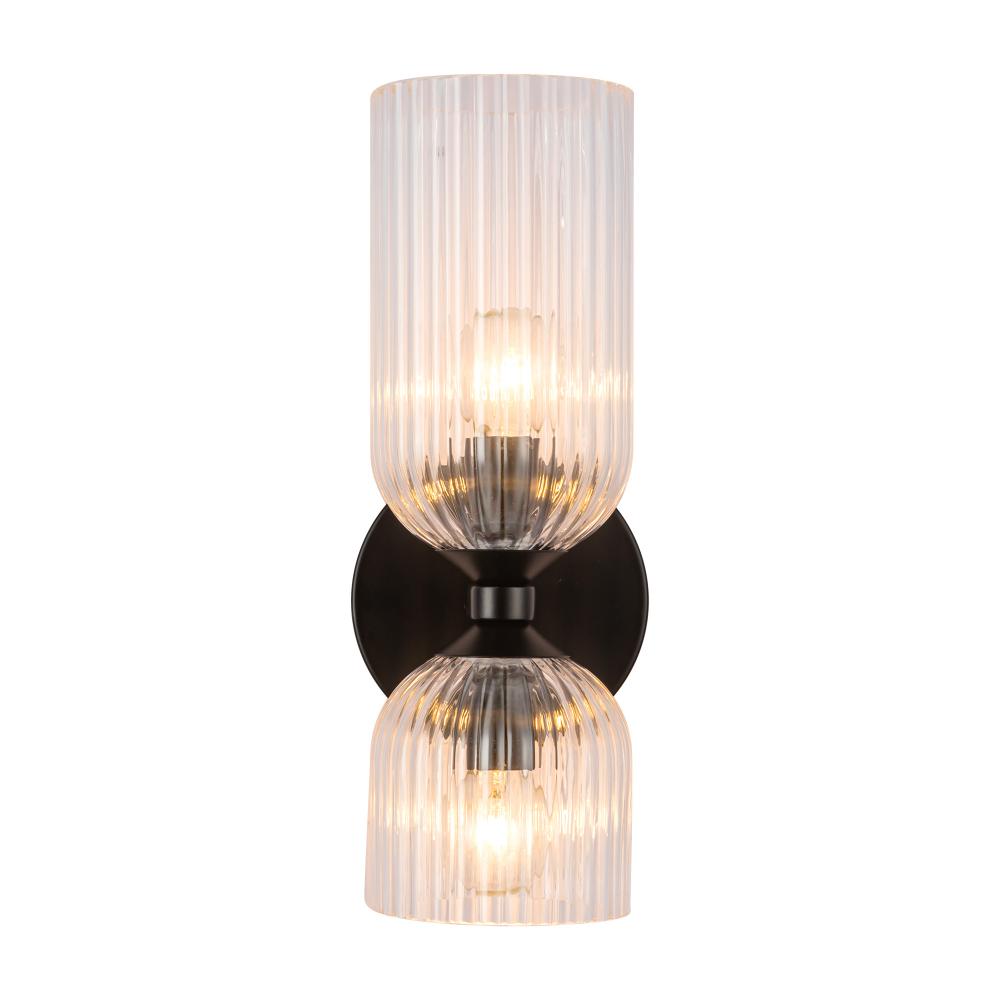 Nelly 12-in Matte Black/Clear Ribbed Glass Socket Wall/Vanity Light