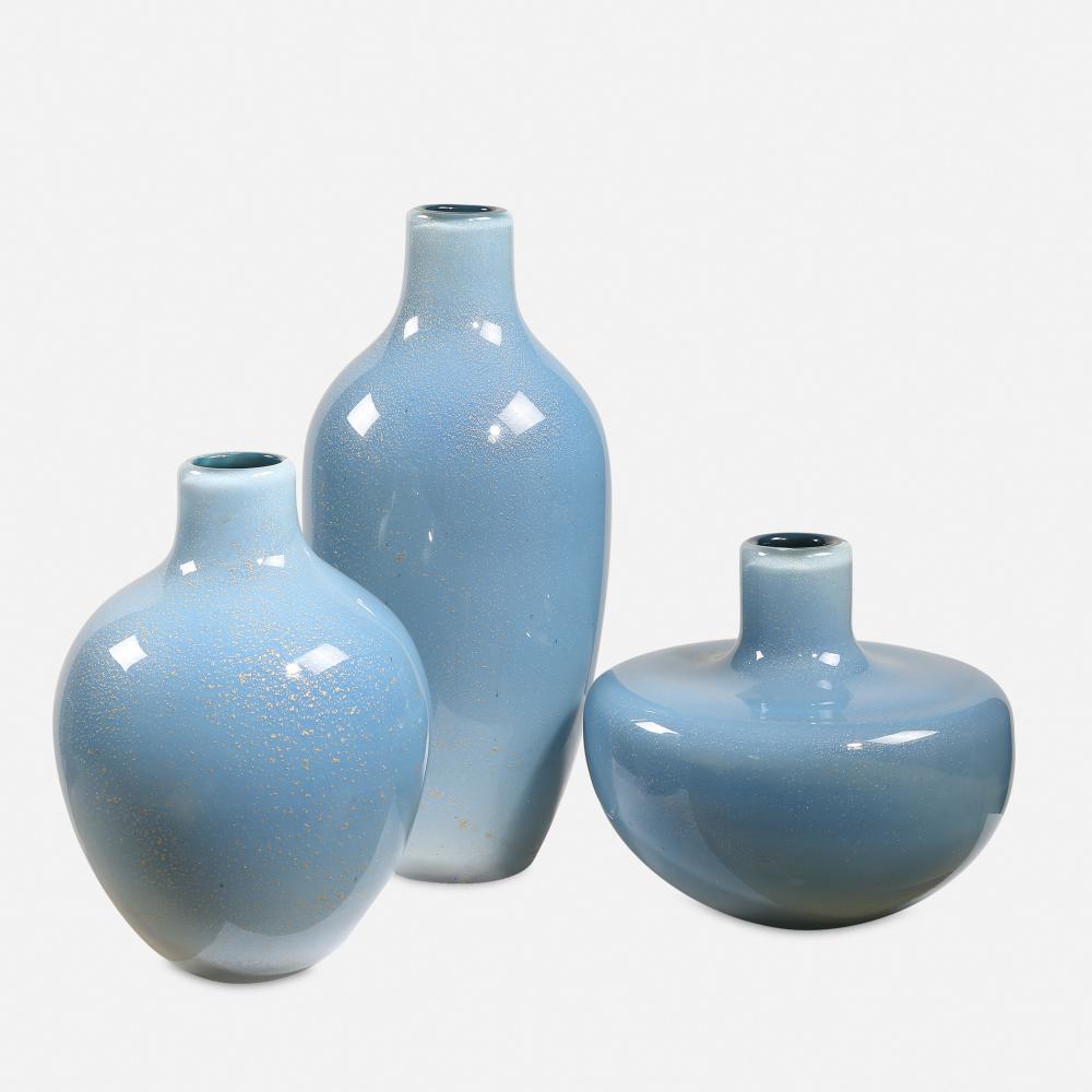 Uttermost Celestial Frost Blue Vases Set/3