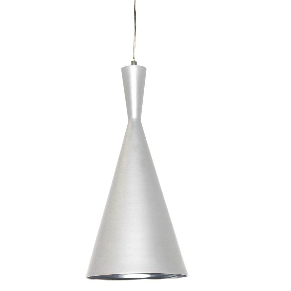 1 Light Incandescent Pendant, Matte White w/Silver Pebbled Interior