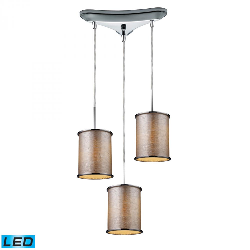 Three Light Polished Chrome Tan Stripe Shade Multi Light Pendant