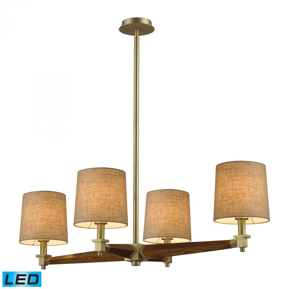 Jorgenson 4 Light Chandelier in Mahogany and Satin Brass - LED, 800 Lumens (3200 Lumens Total) With